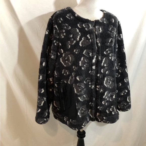 LOGO black & Charcoal Fleece Zip Front Jacket - Womens 2X, Bust 29” - Picture 2 of 5